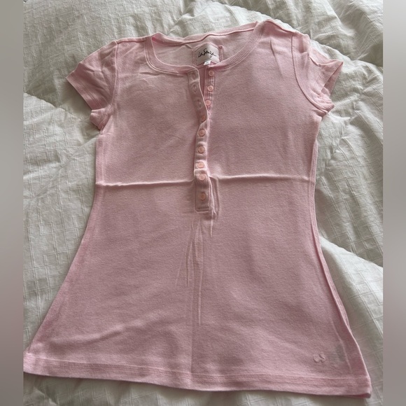 La SENZA (2) Vintage Light Pink Henley Cap Sleeve T-shirt - Picture 2 of 10